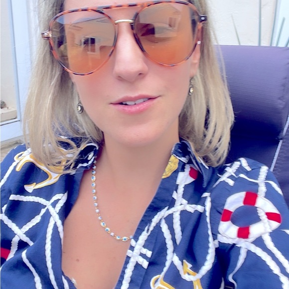 CLOSING SALE! Lauren Ralph Lauren Navy Print Blouse S Women - Picture 7 of 7